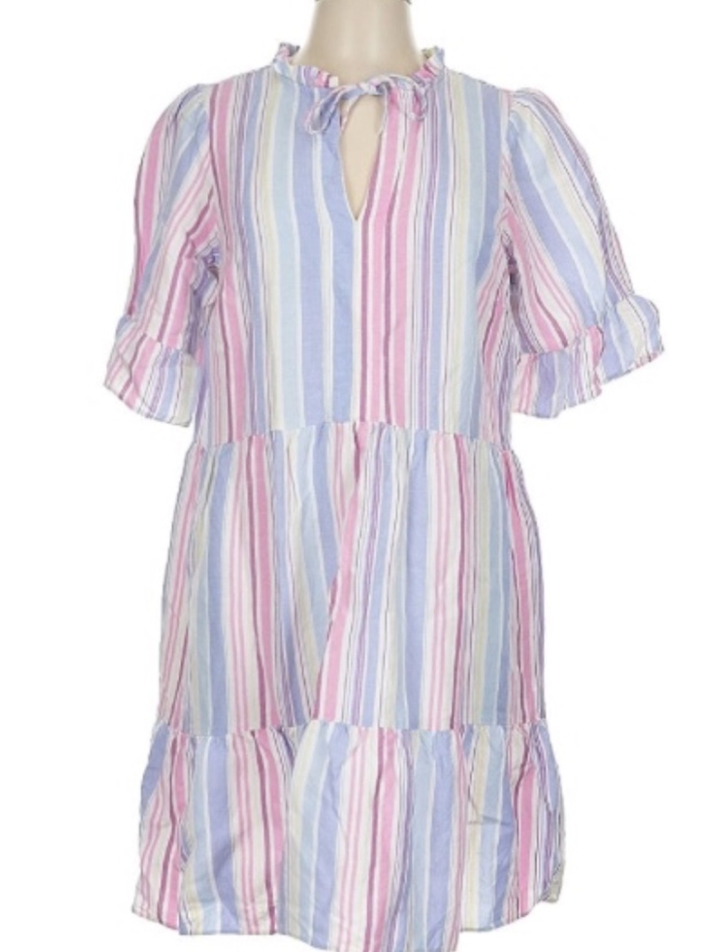 LOFT Linen blend tiered pastel stripe dress Size Large